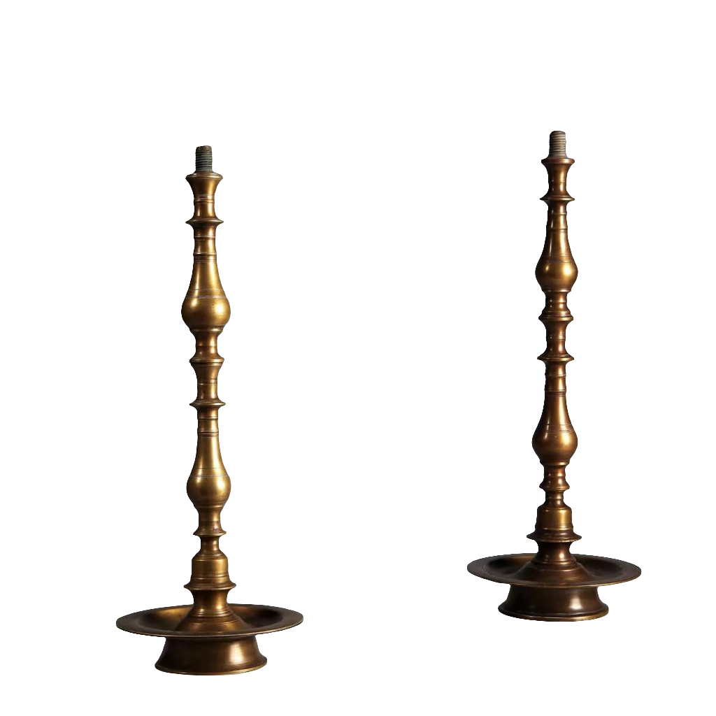 Matched Pair of Turned Brass Indian Table Lamps