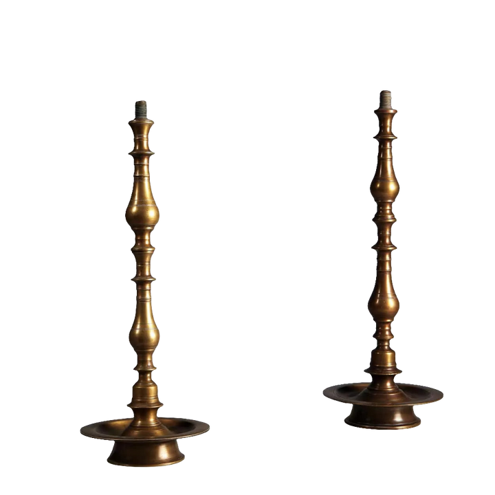 Matched Pair of Turned Brass Indian Table Lamps