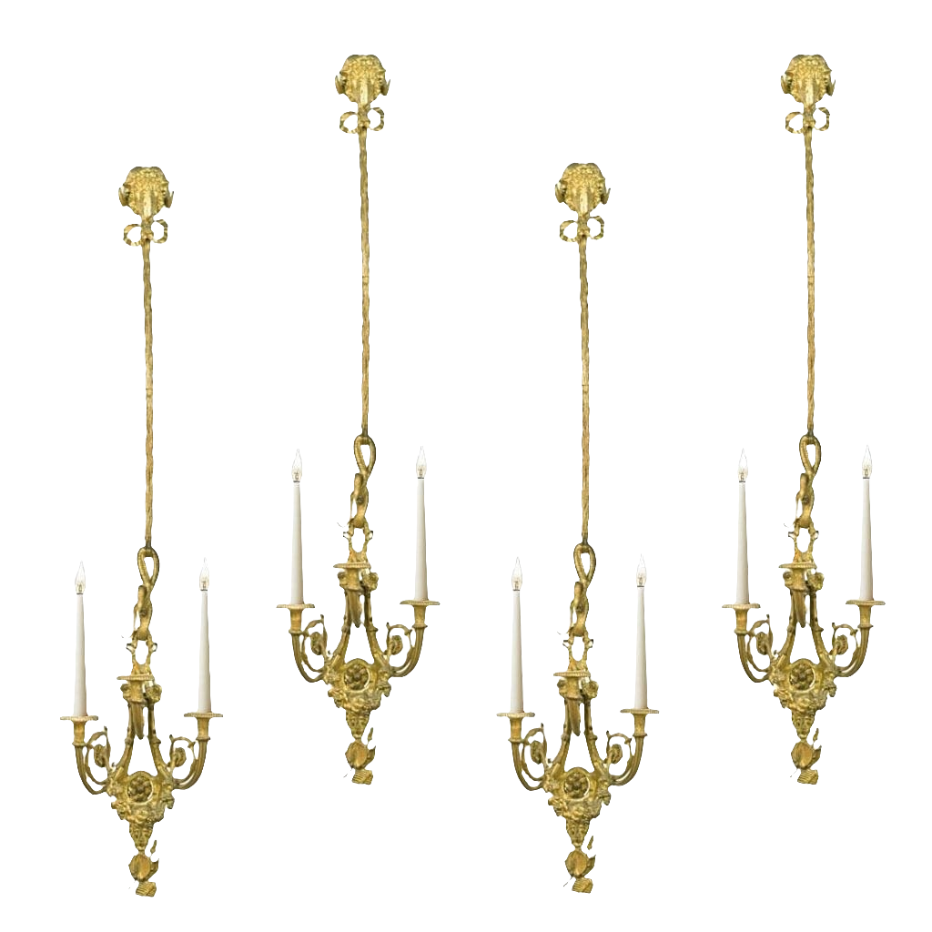 SET OF FOUR FRENCH NEOCLASSICAL GILT BRONZE WALL LIGHTS