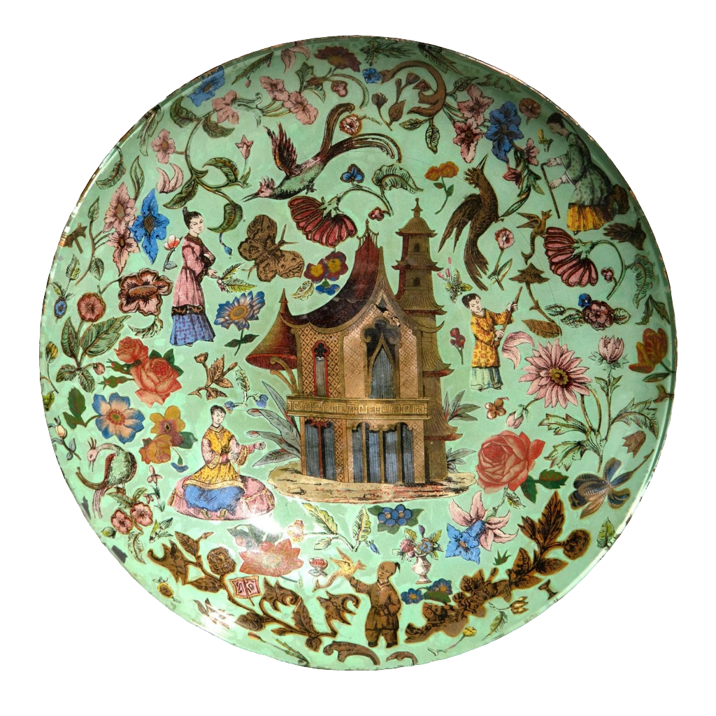 19th Century Green Chinoiserie Decalcomania Glass Dish
