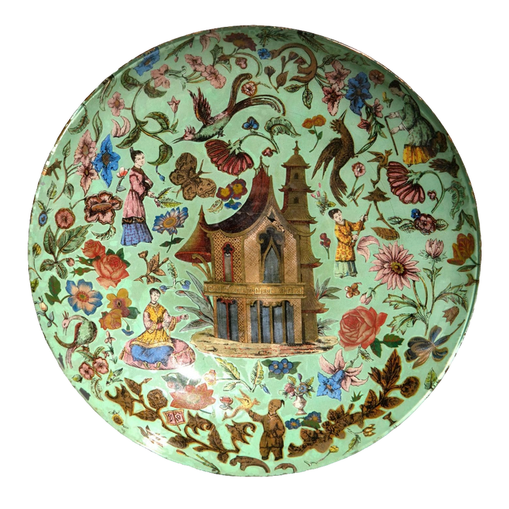 19th Century Green Chinoiserie Decalcomania Glass Dish