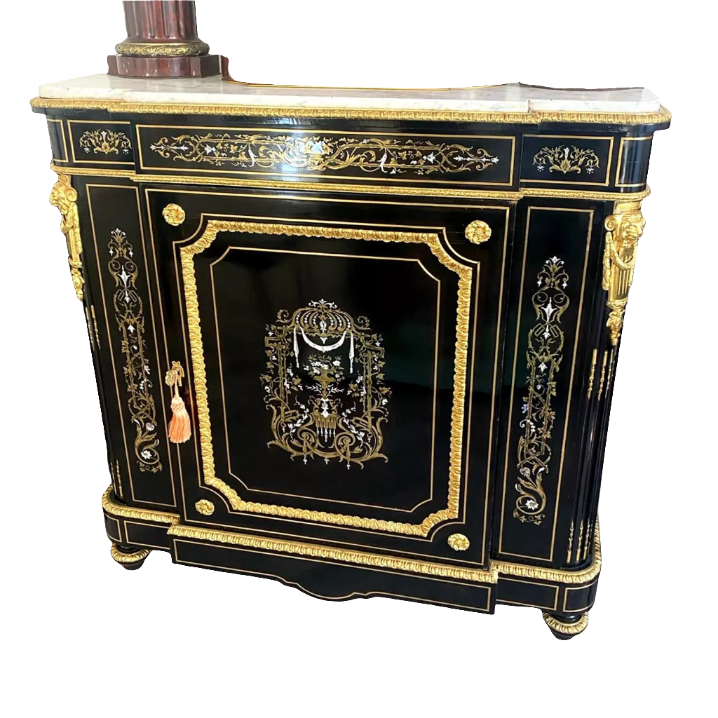 Mother of pearl inlaid ebonised cabinet