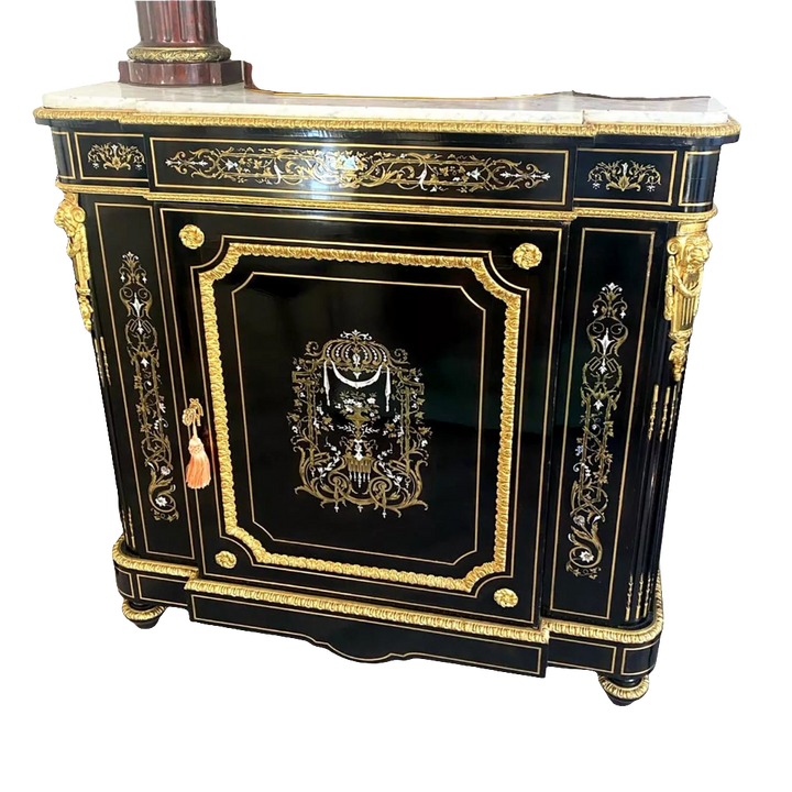 Mother of pearl inlaid ebonised cabinet