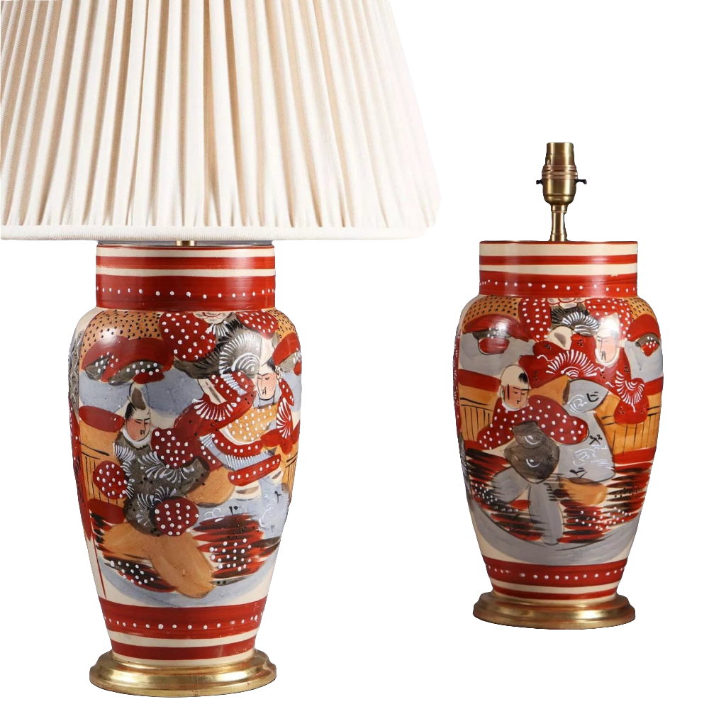 Decorative pair of Japanese 20th Century Vases Mounted as Table Lamps