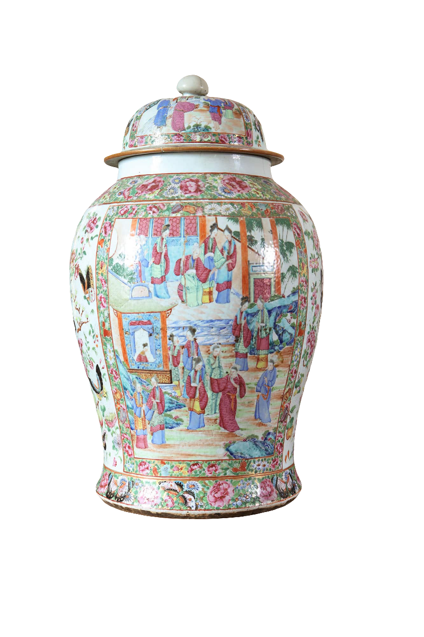 Two Large Canton Chinese Export Vases and Covers