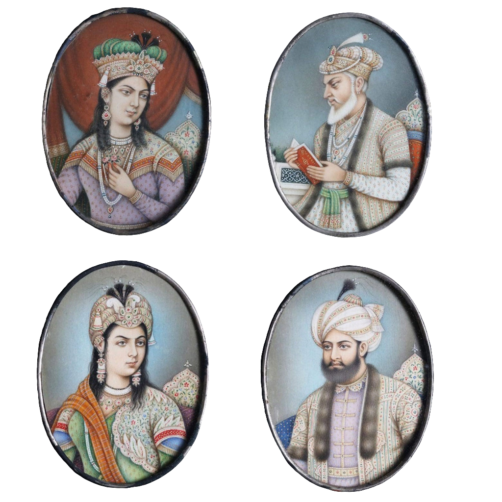 Two Framed Indian Portrait Miniatures of Mughal Rulers
