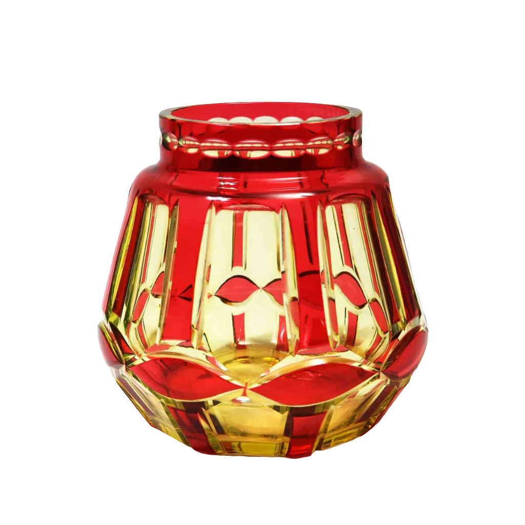 Val St Lambert Cased Ruby Over Uranium Glass Vase ‘Palacio’