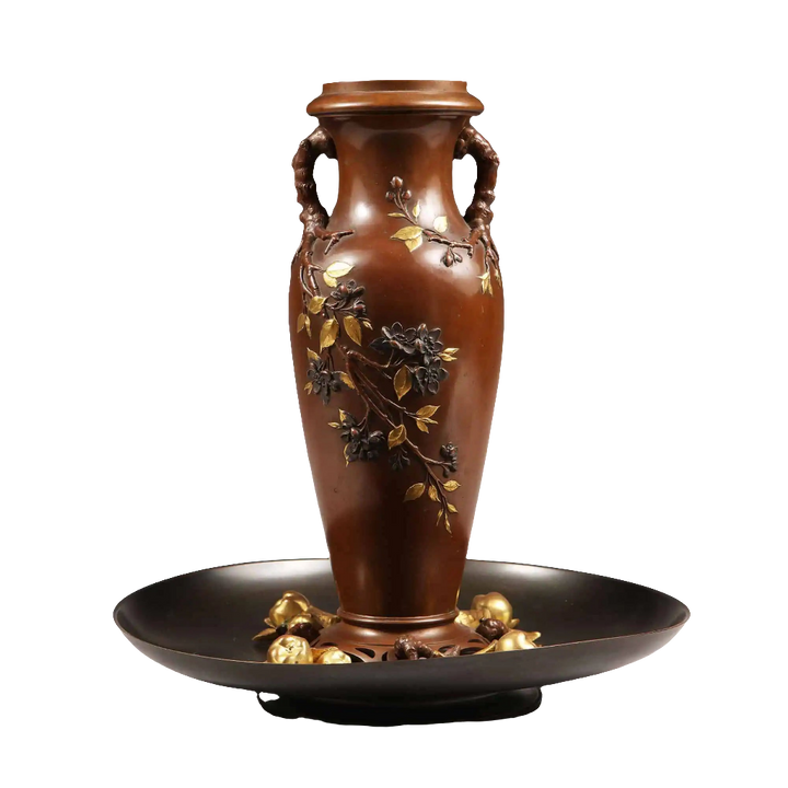 Japonism French Bronze mounted Vase and Dish