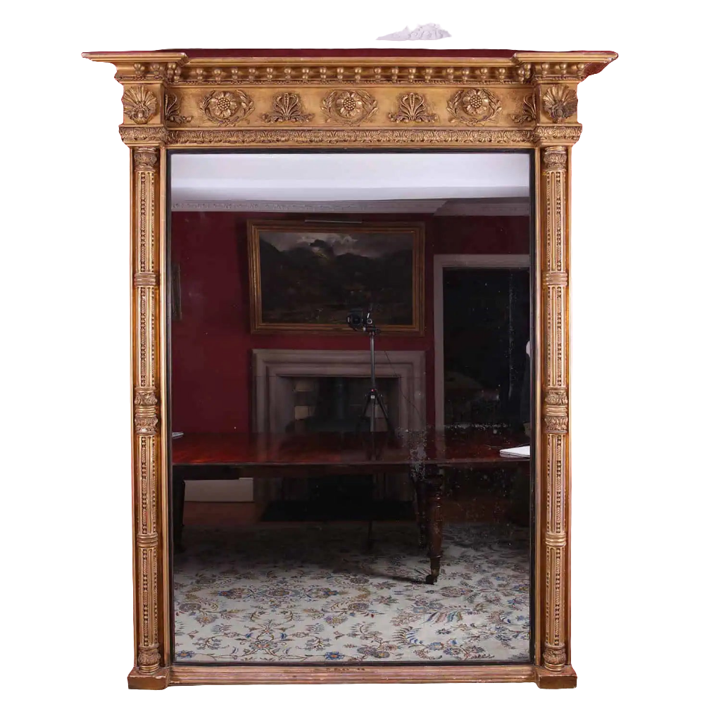 Overmantel Mirror from Embley Park, giltwood with classical details, circa 1880, rectangular antique design.