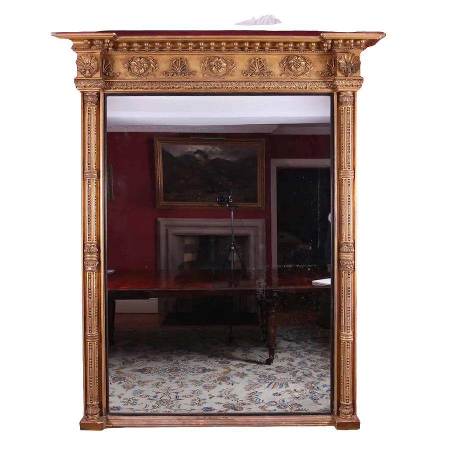 Overmantel Mirror from Embley Park, giltwood with classical details, circa 1880, rectangular antique design.