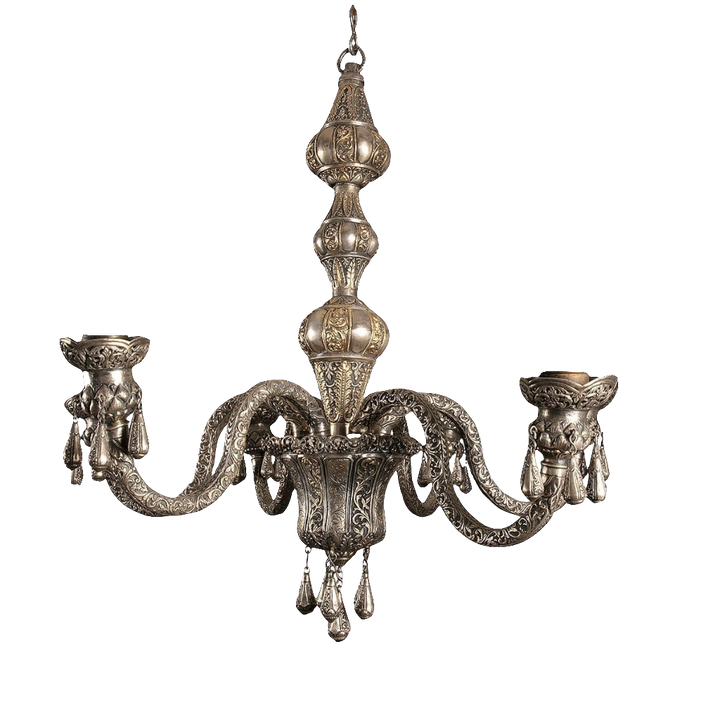 Repoussé Silver Six Arm Indian Chandelier