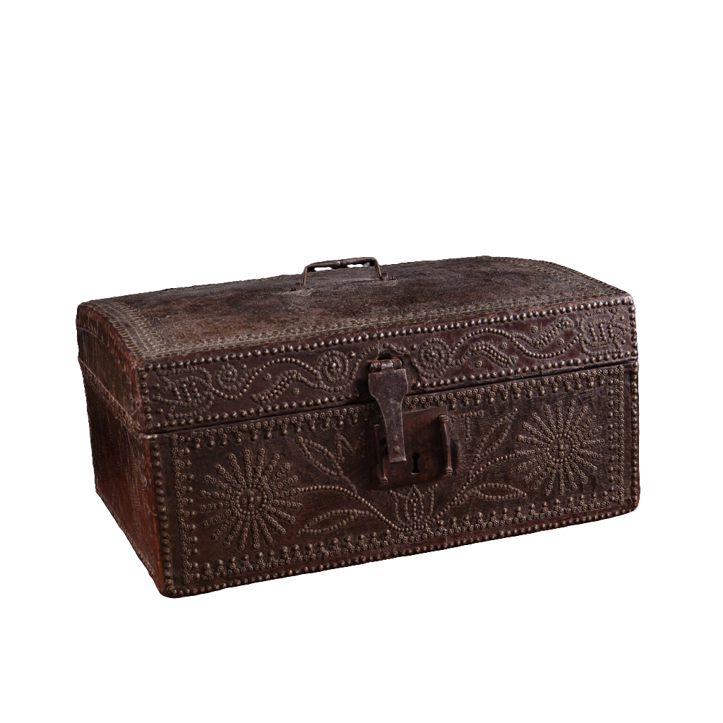 Large French Studded Leather Travelling Chest