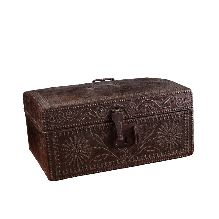 Large French Studded Leather Travelling Chest