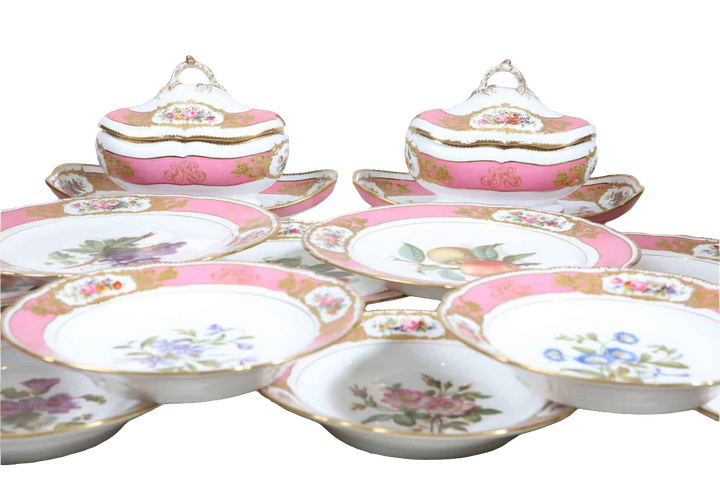 A Napoleon III Sevres Style Pink Porcelain Dessert Service