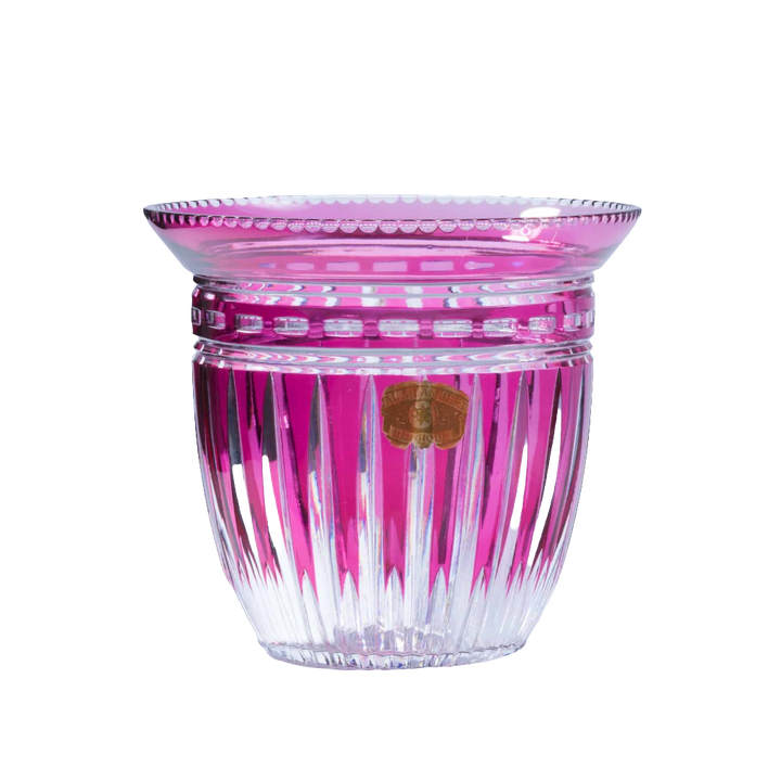 Val St Lambert Hand Blown Pink over Clear Cut Art Deco Glass Vase