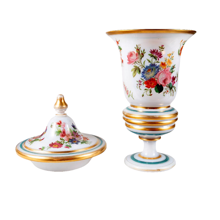 Pair of French 19th Century Opaline Urns and Covers