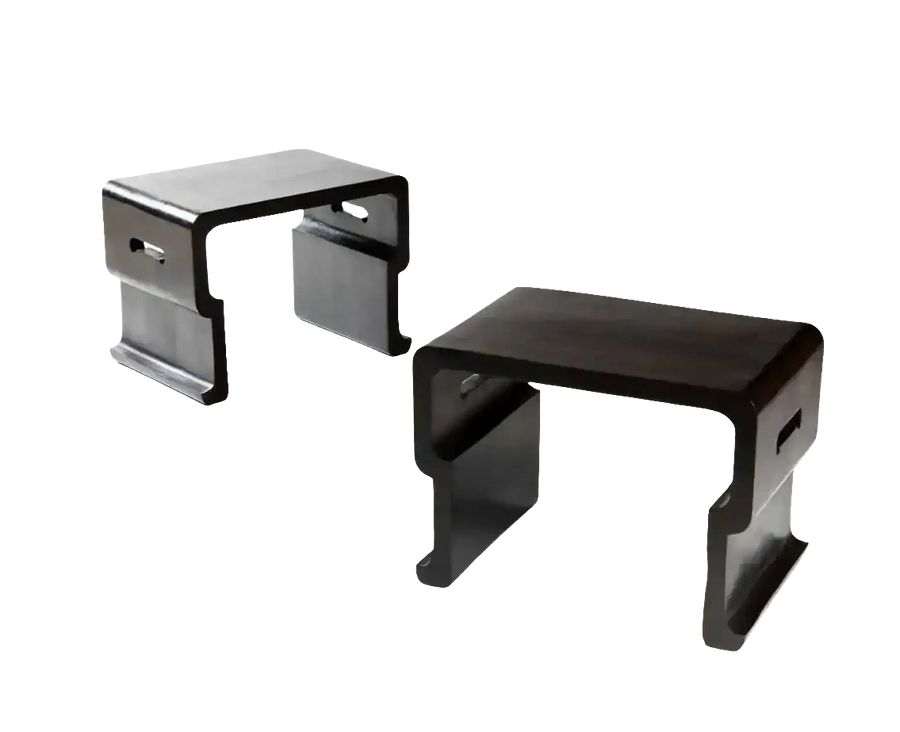 Pair of Black Ebony End Tables with curvaceous Chinese-inspired design, solid wood, pierced handles and scroll feet options.