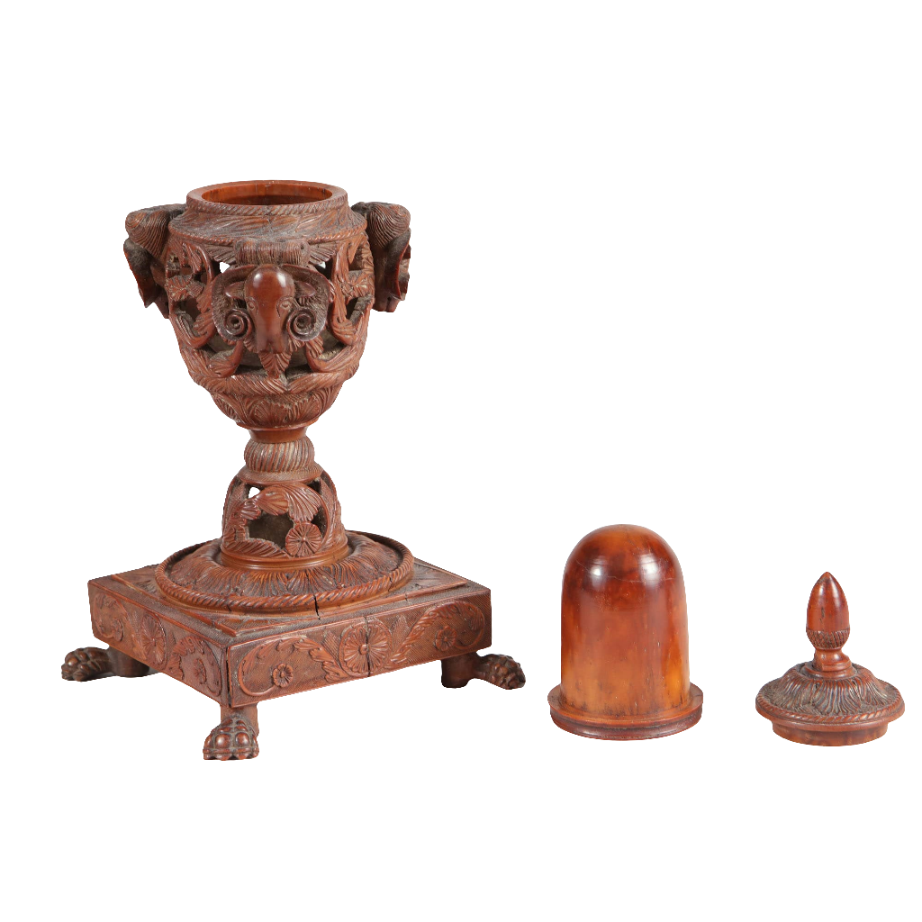 Carved Coquilla Nut Ink Stand