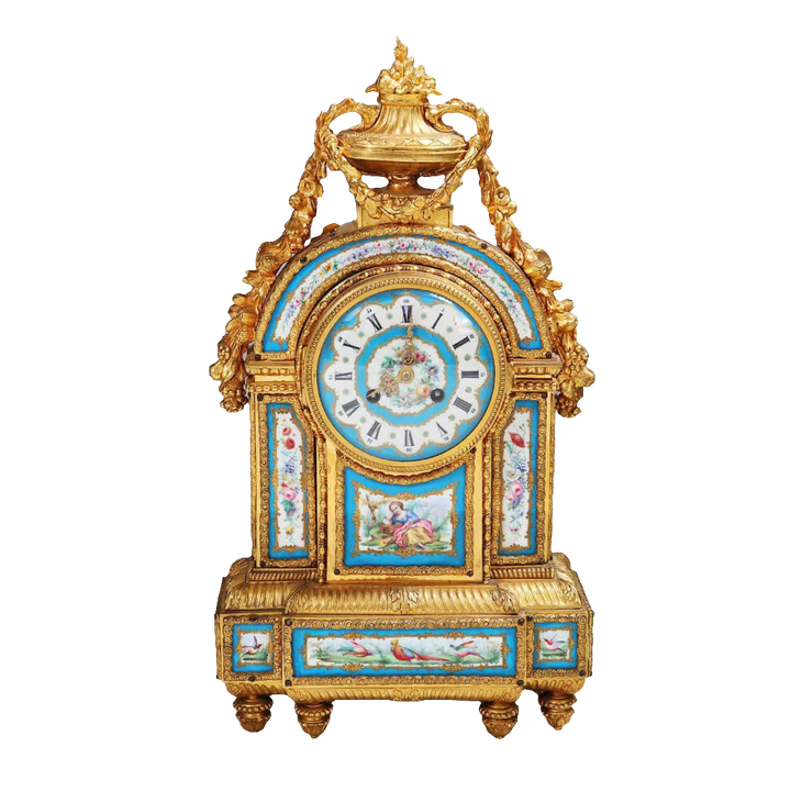 Sèvres Porcelain Blue Celeste Ormolu Mounted Mantel Clock