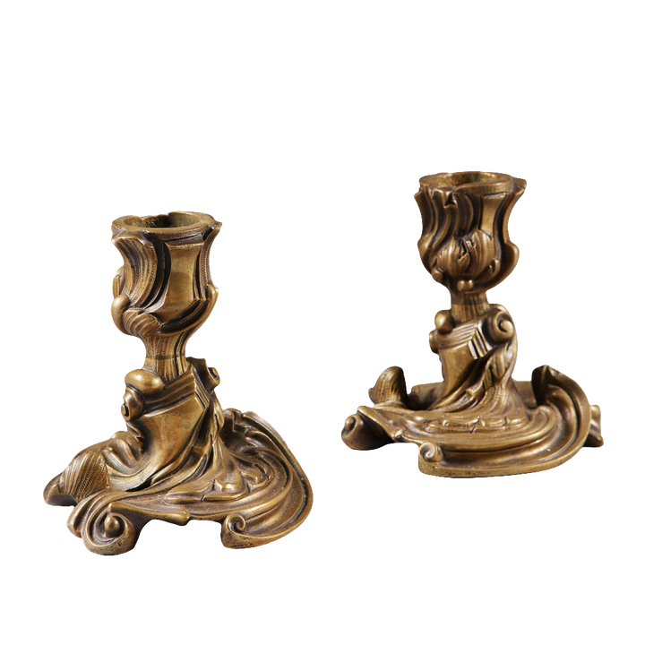 Pair of Brass Rococo Candlesticks