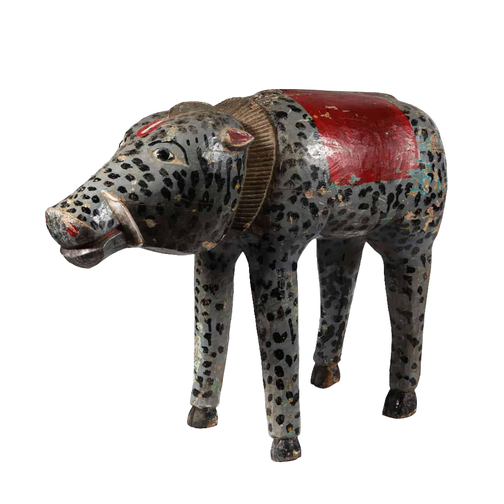 An amusing carved wooden figure of a wild boar