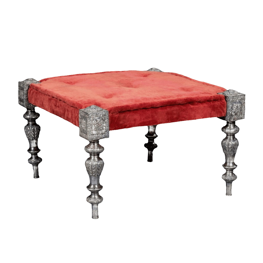 Rajasthani Silver Mounted Upholstered Stool
