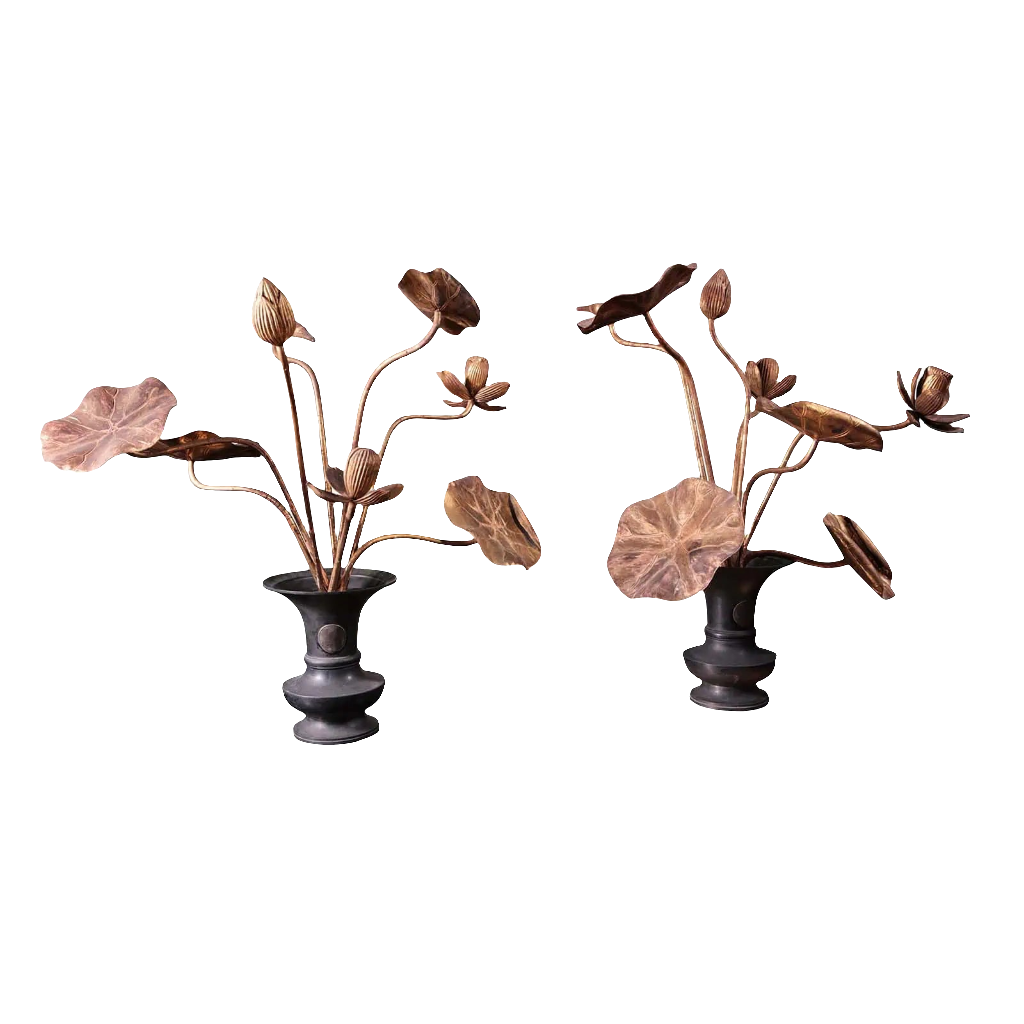 16 gold lacquered wood Jyôka lotus flowers