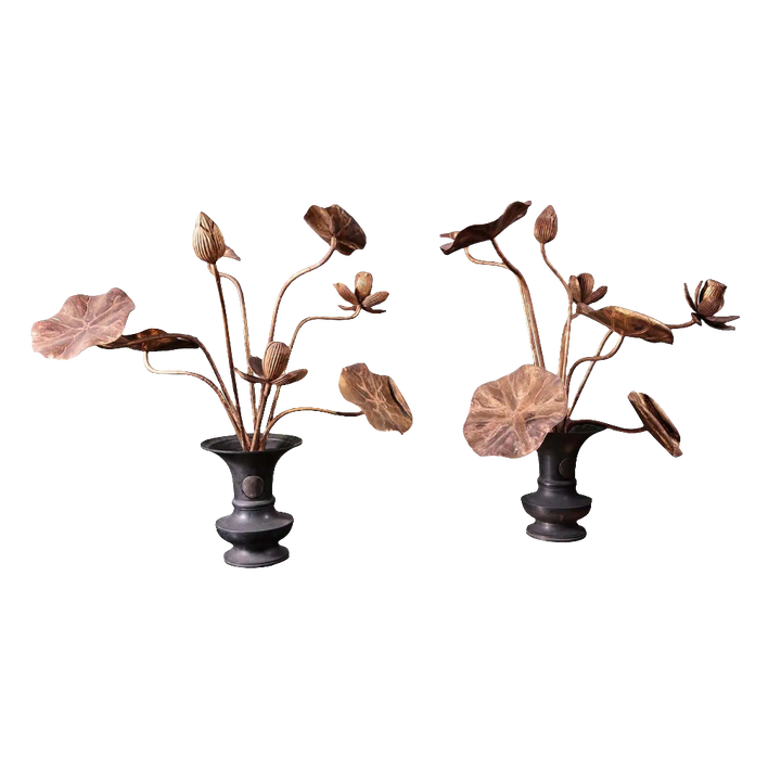 16 gold lacquered wood Jyôka lotus flowers