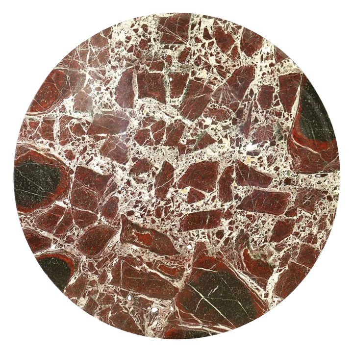 Rosso Levanto Circular 129 cm Table Top with intricate red and white marble pattern from Italy circa 1900.