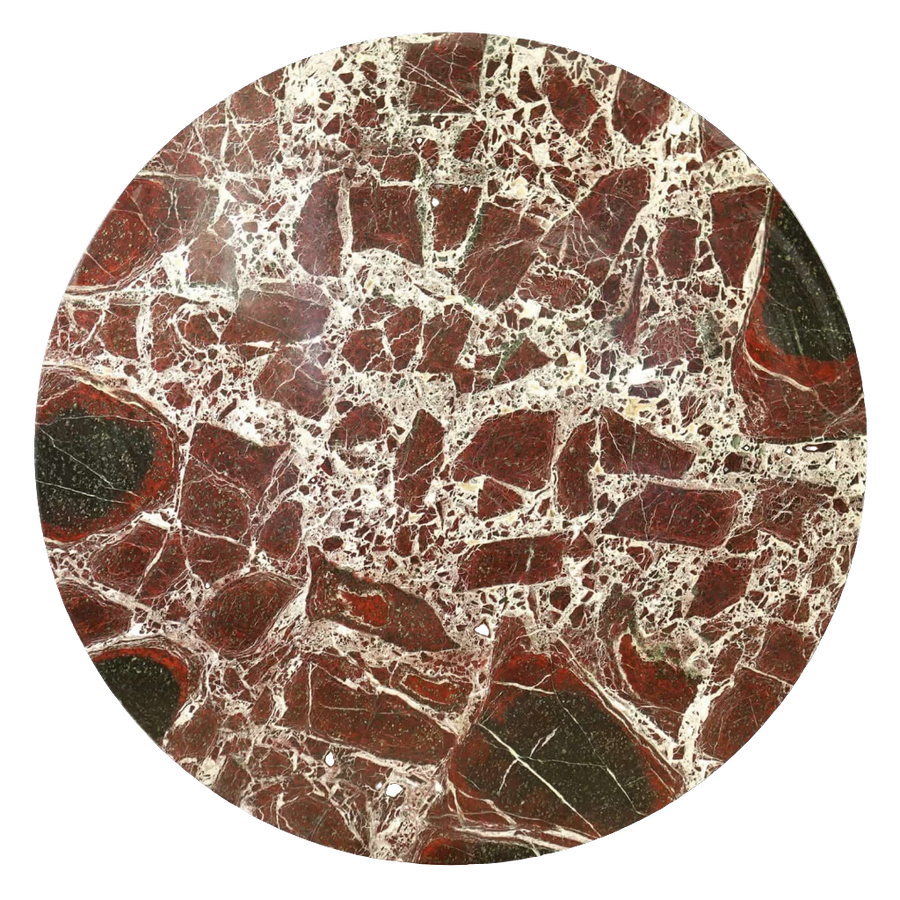 Rosso Levanto Circular 129 cm Table Top with intricate red and white marble pattern from Italy circa 1900.