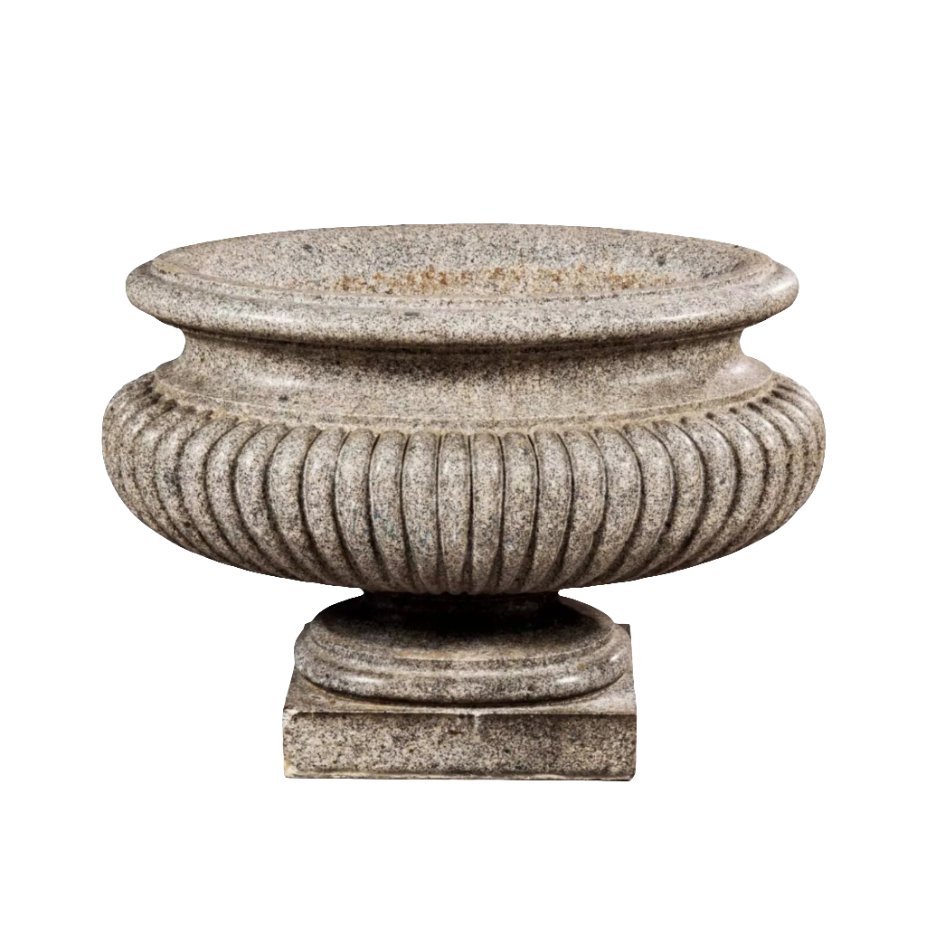 Large Carved Porphyritic Granite Gadrooned Oval Vase