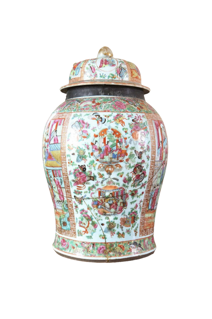 Two Large Canton Chinese Export Vases and Covers