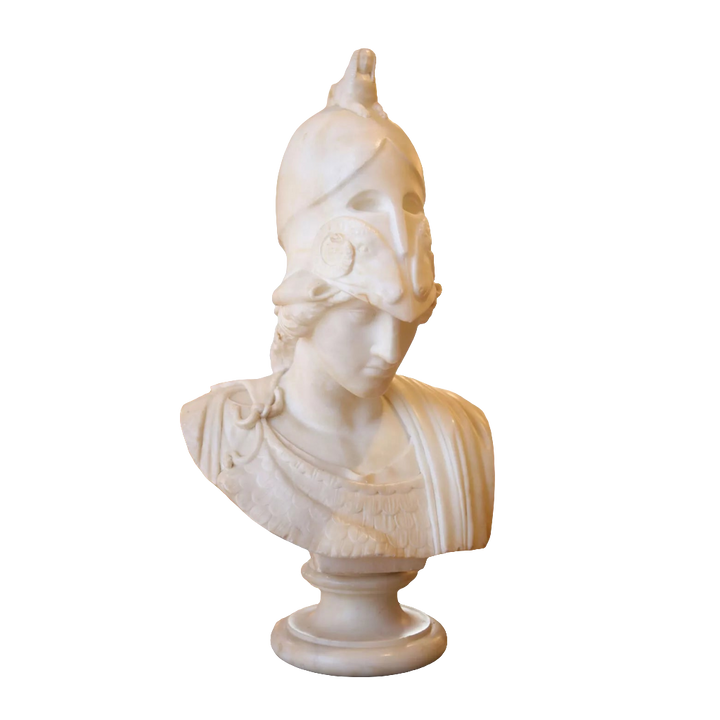 PIETRO BAZZANTI bust of Minerva in alabaster on circular plinth, signed verso, Italy circa 1900, 66 cm high