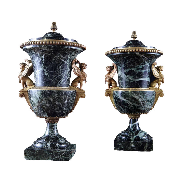 Pair of Marble and Ormolu Classical urns
