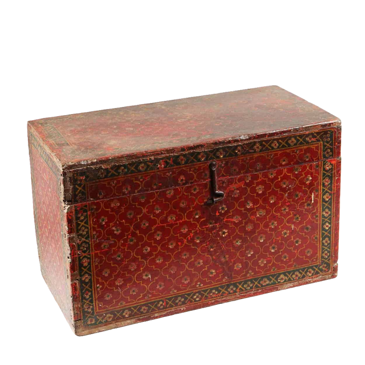 Decorative Red Lacquered Indian Wooden Box
