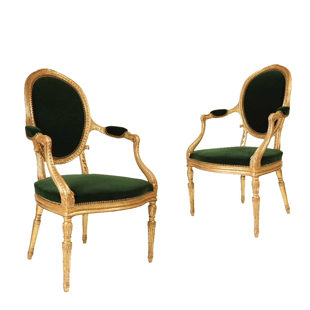Pair of Giltwood George III armchairs attributed to John Linnell