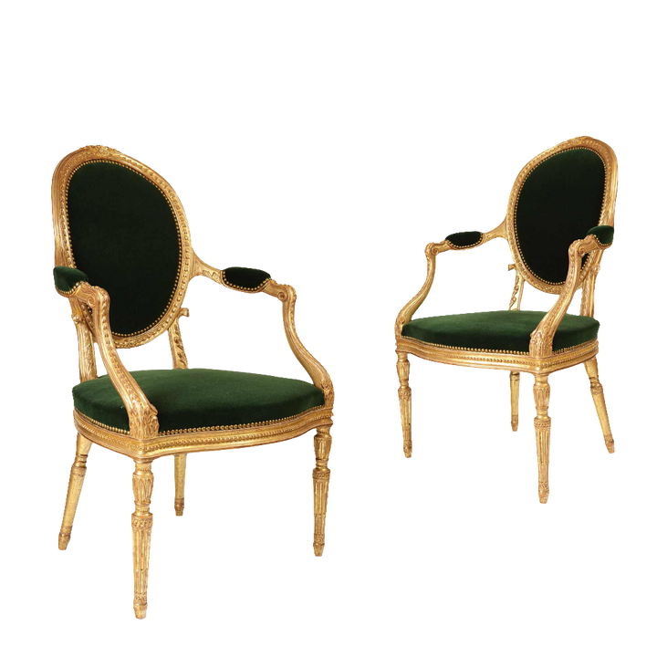 Pair of Giltwood George III armchairs attributed to John Linnell