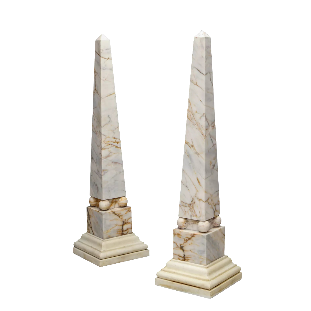 Pair of Skyros & Pentelican Marble Obelisks