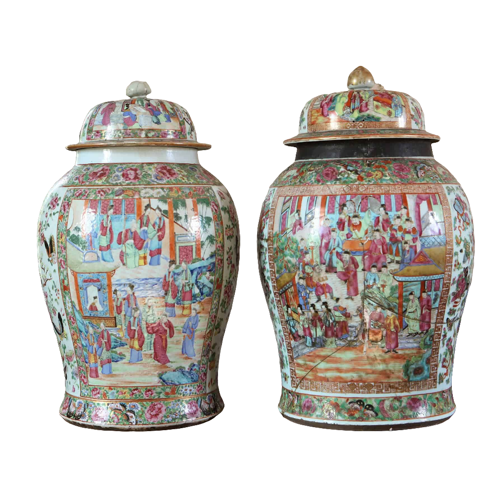 Two Large Canton Chinese Export Vases and Covers