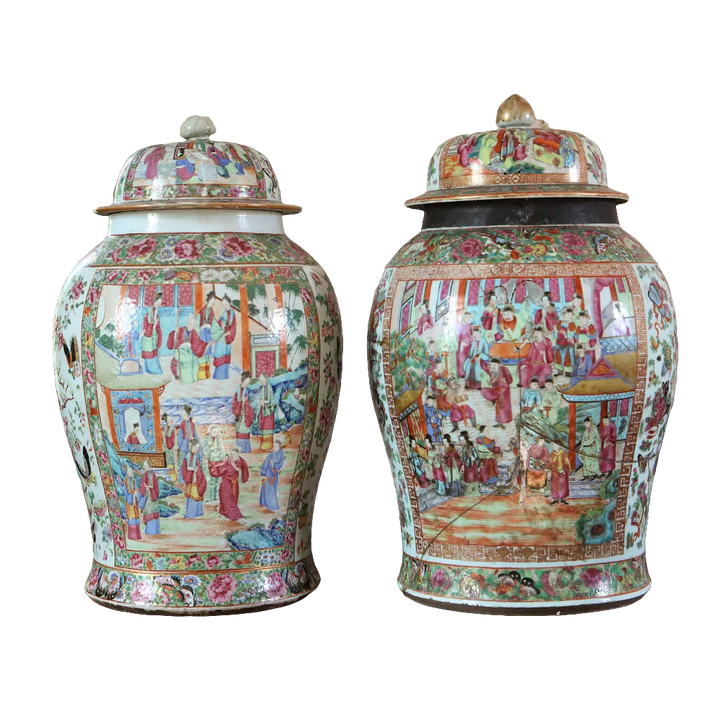 Two Large Canton Chinese Export Vases and Covers