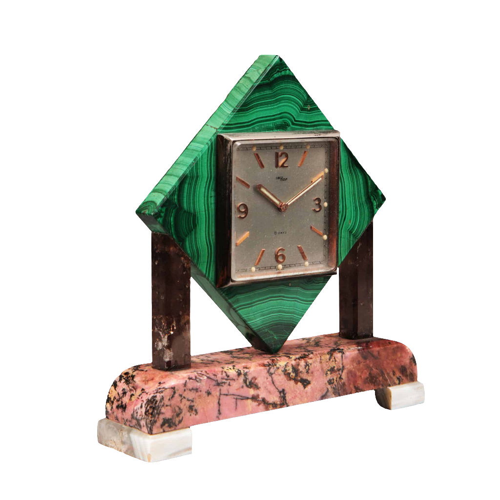Art Deco Polished Stone Arthur Imhof Swiss Desk Clock