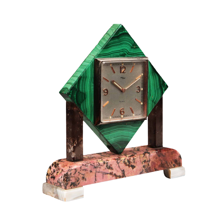 Art Deco Polished Stone Arthur Imhof Swiss Desk Clock