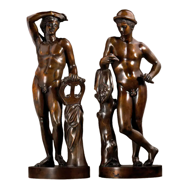 Pair of bronze sculptures Apollino and Mercury by Massimiliano Soldani Benzi, Italy, circa 1720, 32.5 cm tall.