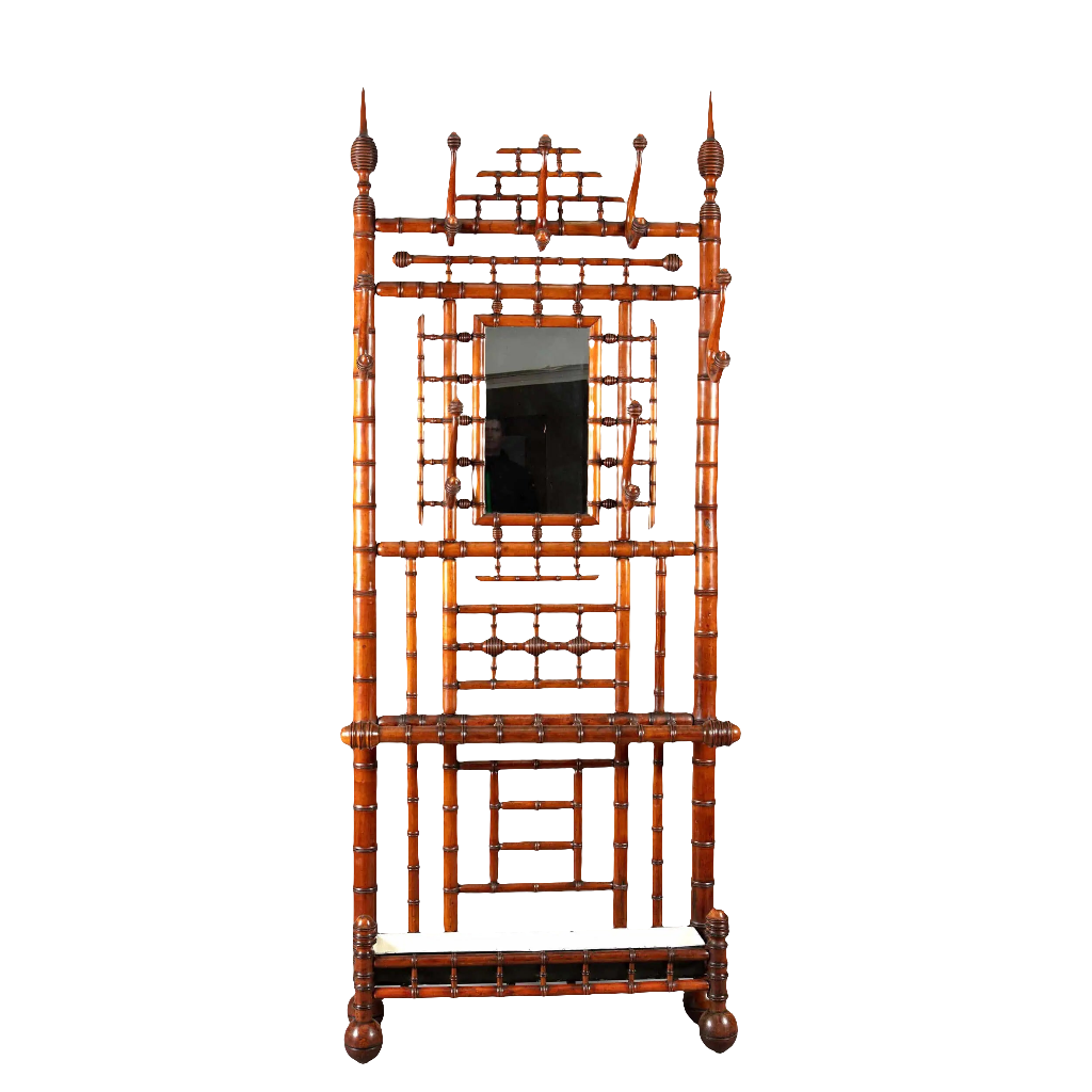 A Magnificent Simulated Bamboo Mahogany Hall Stand