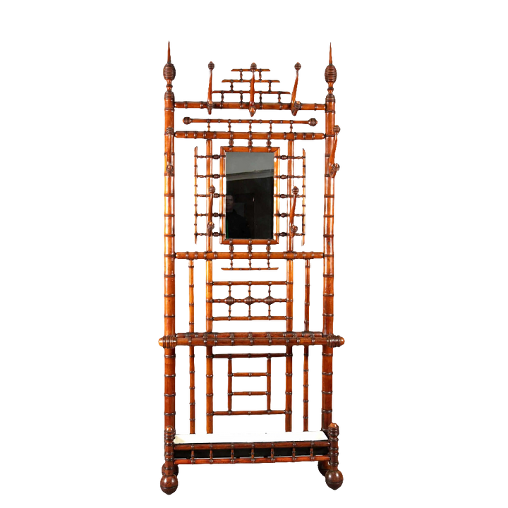 A Magnificent Simulated Bamboo Mahogany Hall Stand