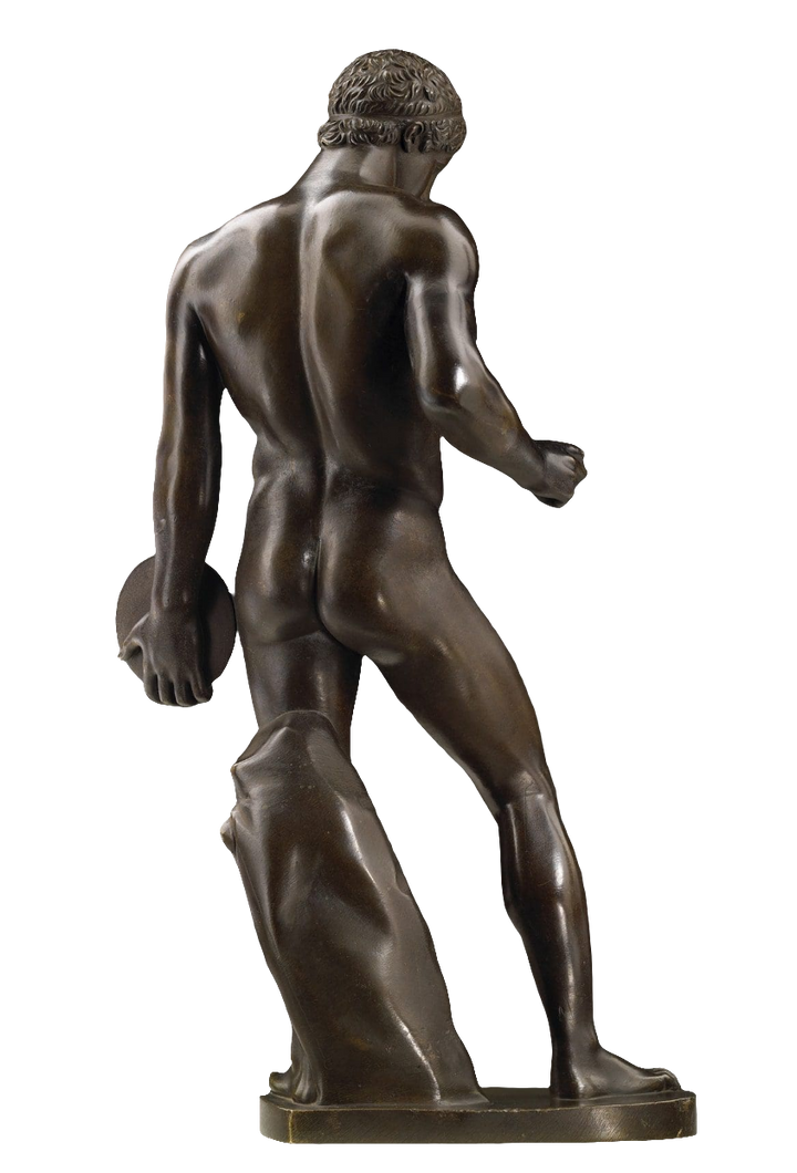 Naukydes Discobolos bronze statue after antique Italy circa 1800 showing a discus thrower from the back view