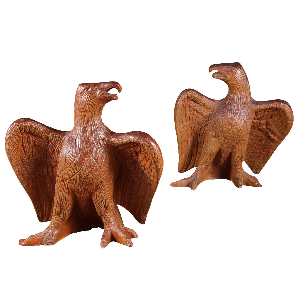 Pair of Salt Glazed Eagles with open wings and opposing heads, 19th century English pottery, circa 1880.