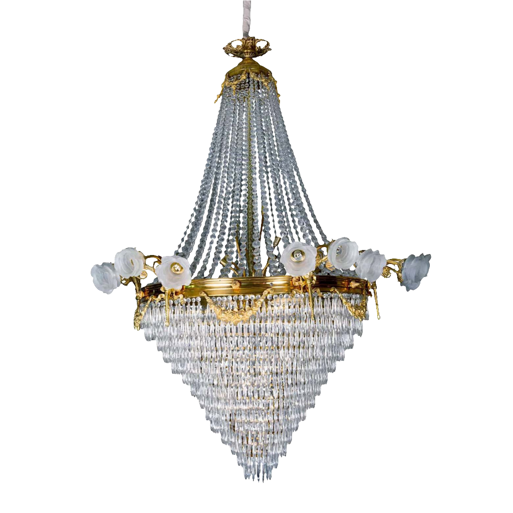 Antique 19th Century French Large Cut Glass Chandelier