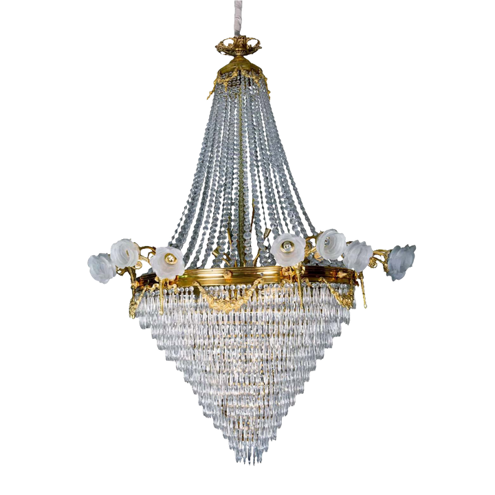 Antique 19th Century French Large Cut Glass Chandelier