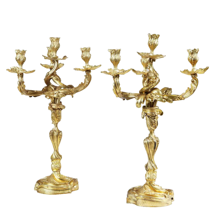 Pair of Louis XV Style Four-Light Ormolu Candelabra
